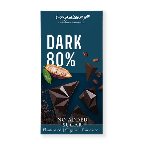 Organic Vegan Chocolate No Added Sugar Dark 80%, 60g, Benjamissimo